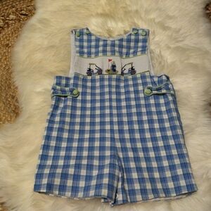 Stellybelly boys Blue and white gingham Checkered Kids golf Jon Jon  size 18 M